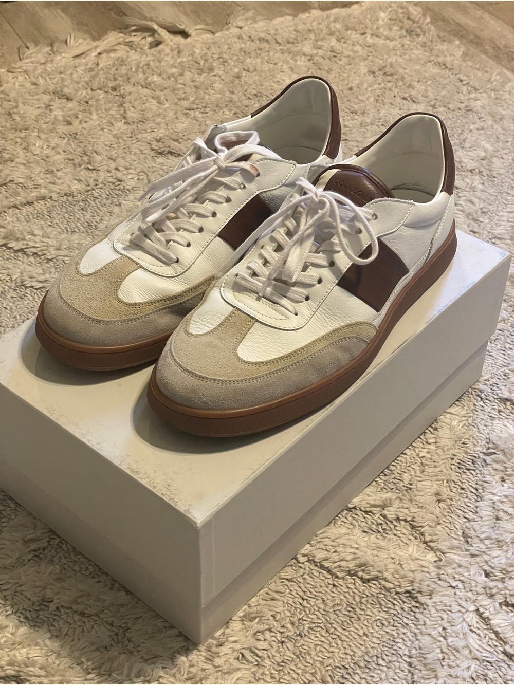 Men's White and Brown Leather Collegium Casual Sneakers